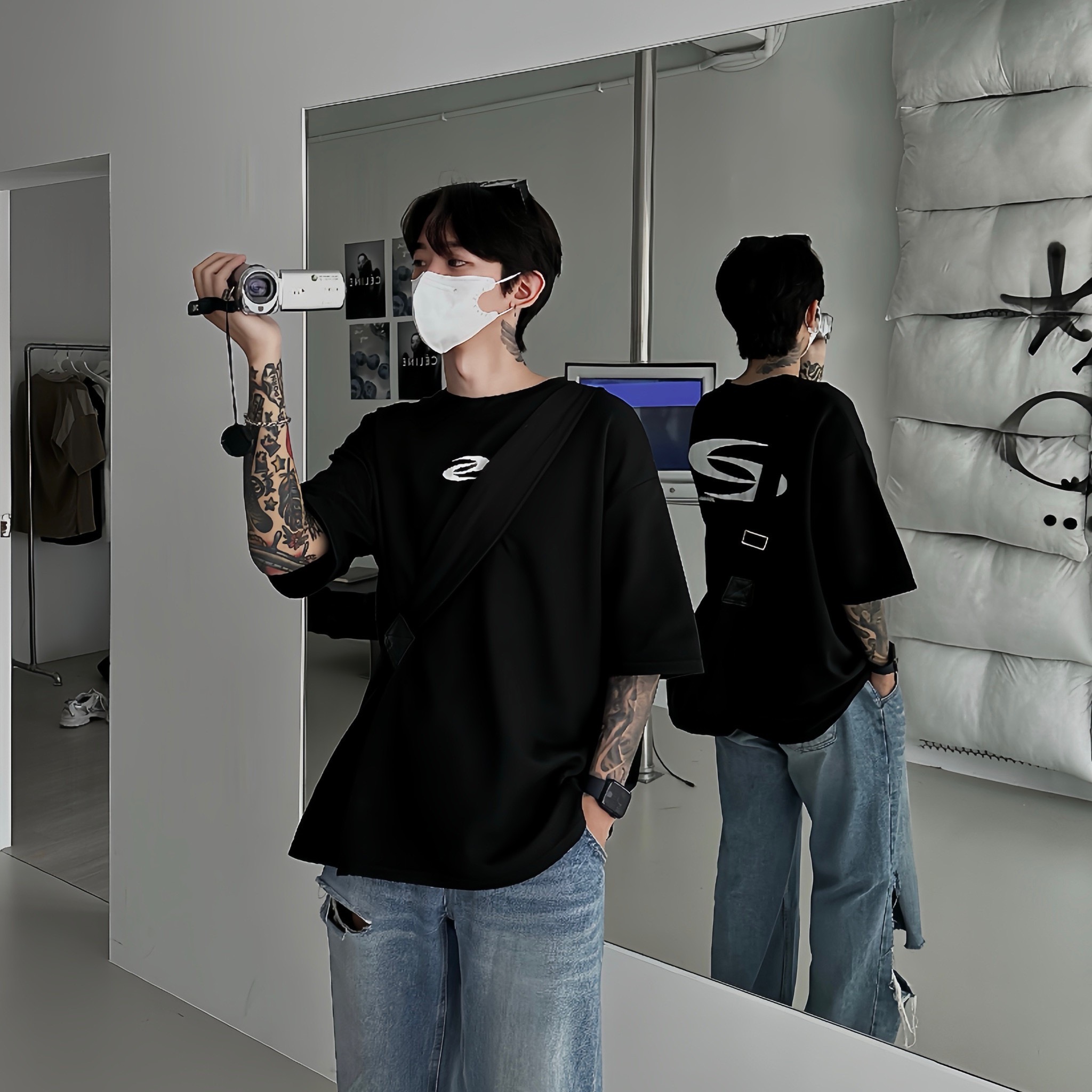 Y2K 迴力鏢 設計 寬鬆 落肩 短袖