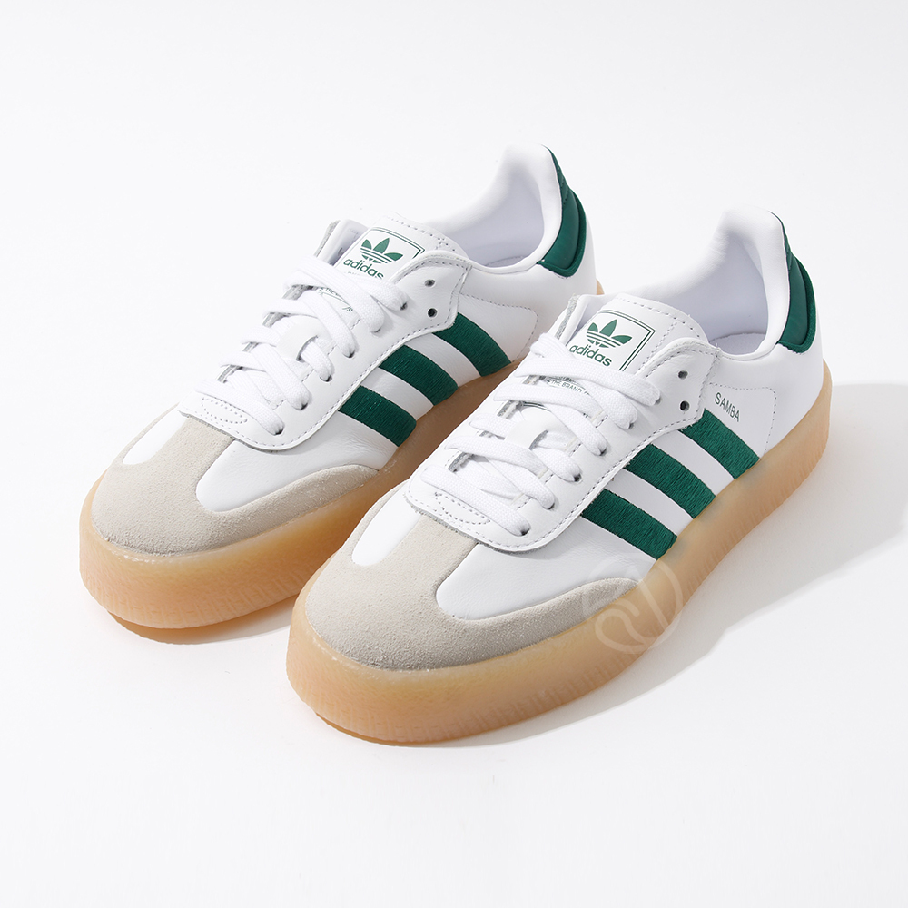 Adidas Sambae W 女鞋 白綠色 經典 復古 厚底 膠底 皮革 舒適 休閒鞋 ID0440