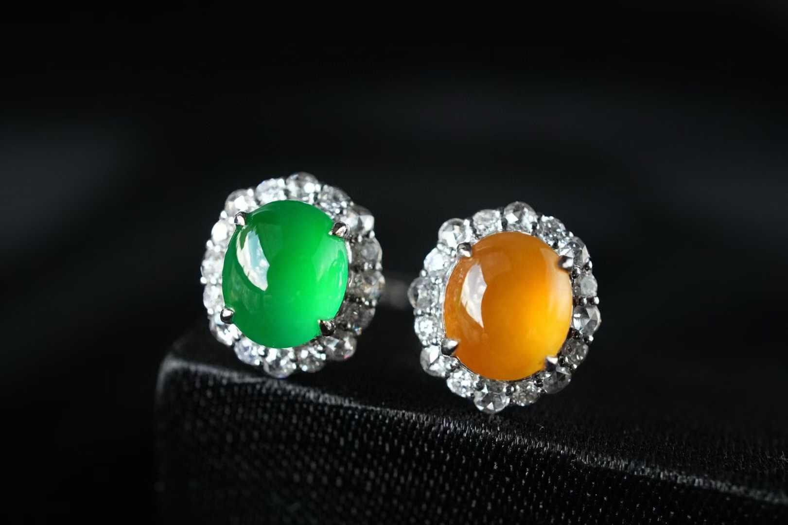 翡翠戒指一對,天然翡翠A玉, 緬甸玉, Jade, Jadeite