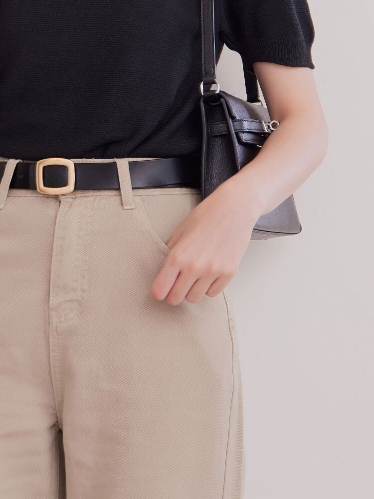 霧金感方頭壓釦式真皮皮帶30188