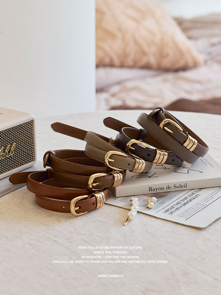 亮金三釦鐶真皮皮帶21180