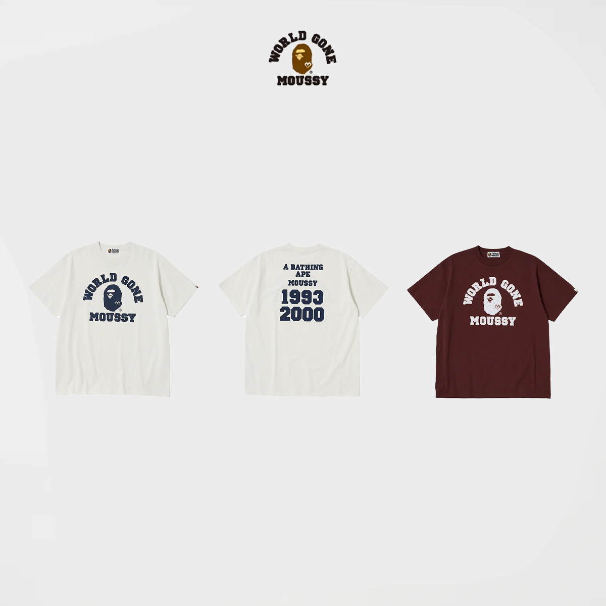 A BATHING APE X MOUSSY COLLEGE PATCH TEE BAPE 猿人頭 經典LOGO 圓領 學院風 短袖上衣 短tee