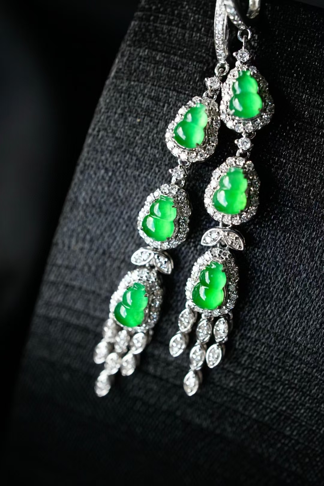 96823 翡翠冰陽綠葫蘆耳墜