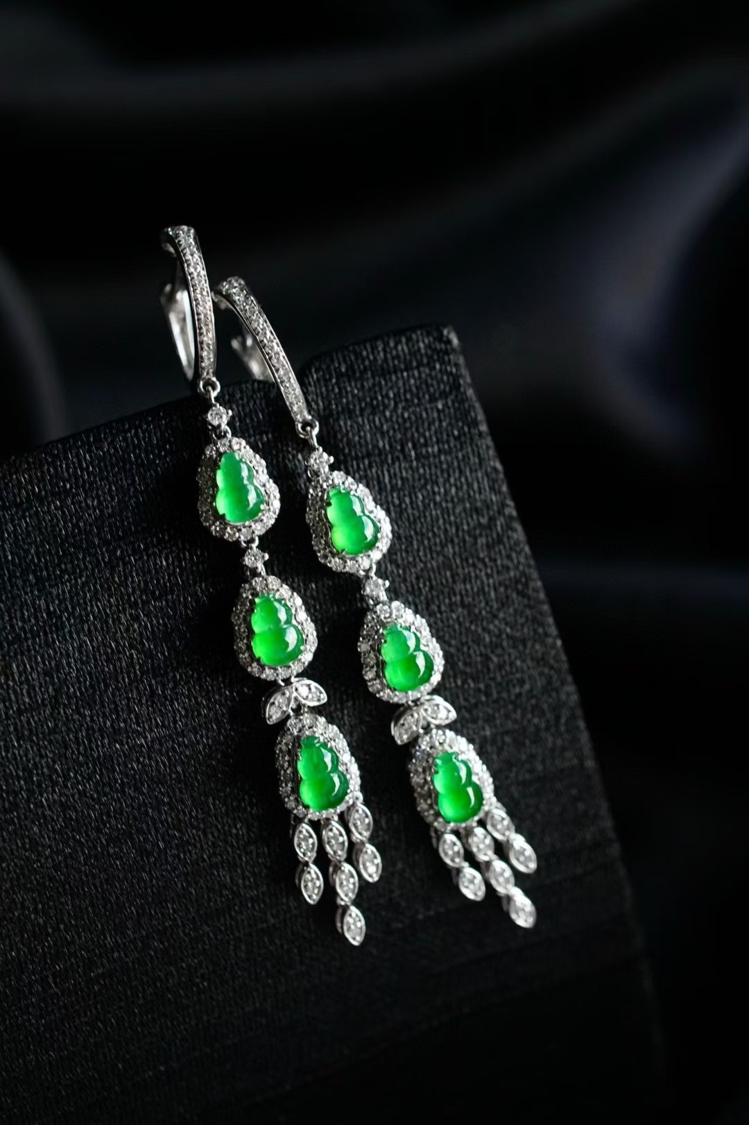 翡翠冰陽綠葫蘆耳墜,天然翡翠A玉, 緬甸玉, Jade, Jadeite