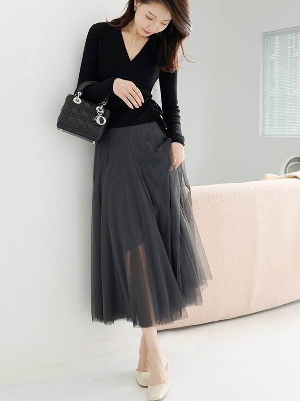 純色網紗中長裙 兩色