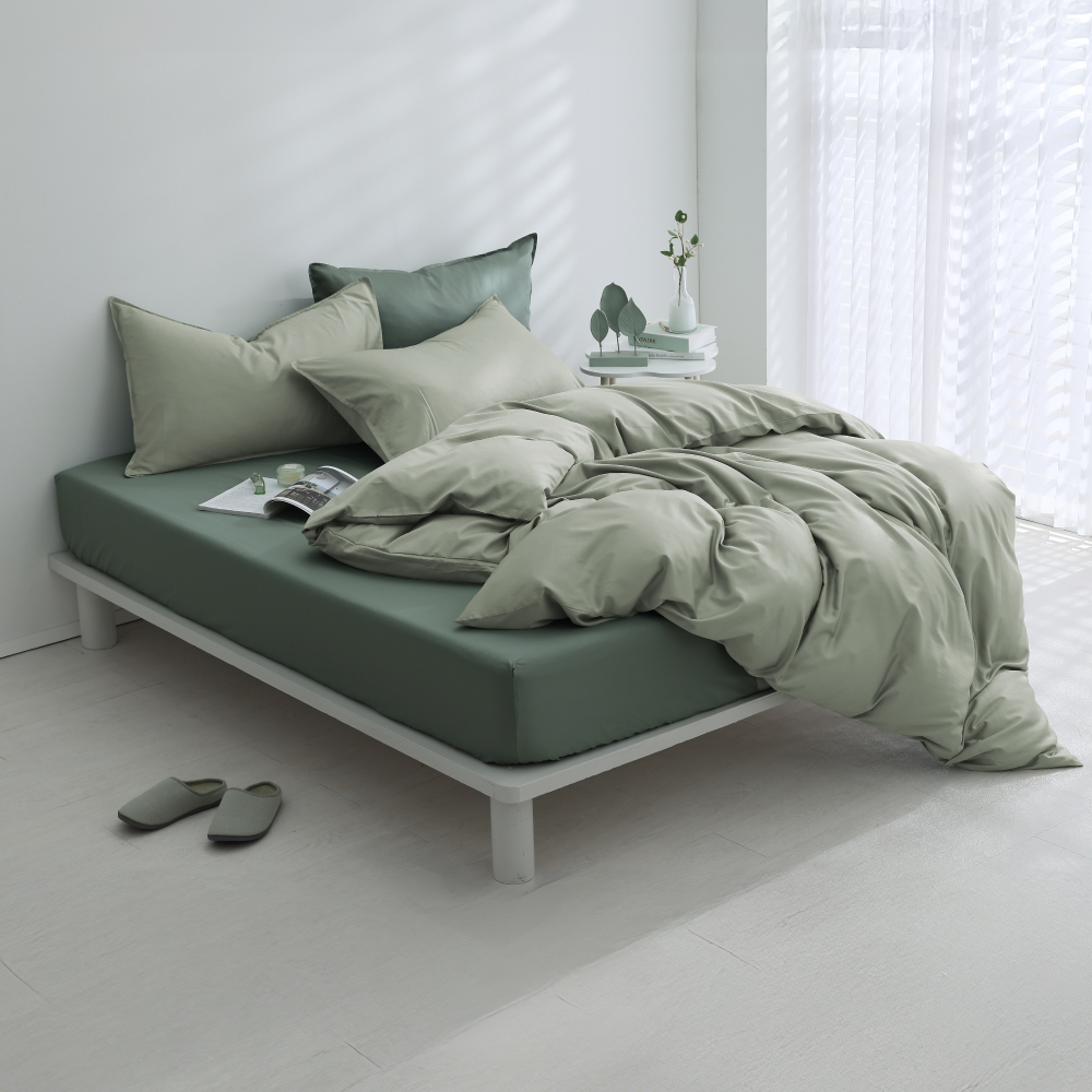 300織精梳純棉｜100%純棉｜雙色配｜山暮綠ｘ朝露綠