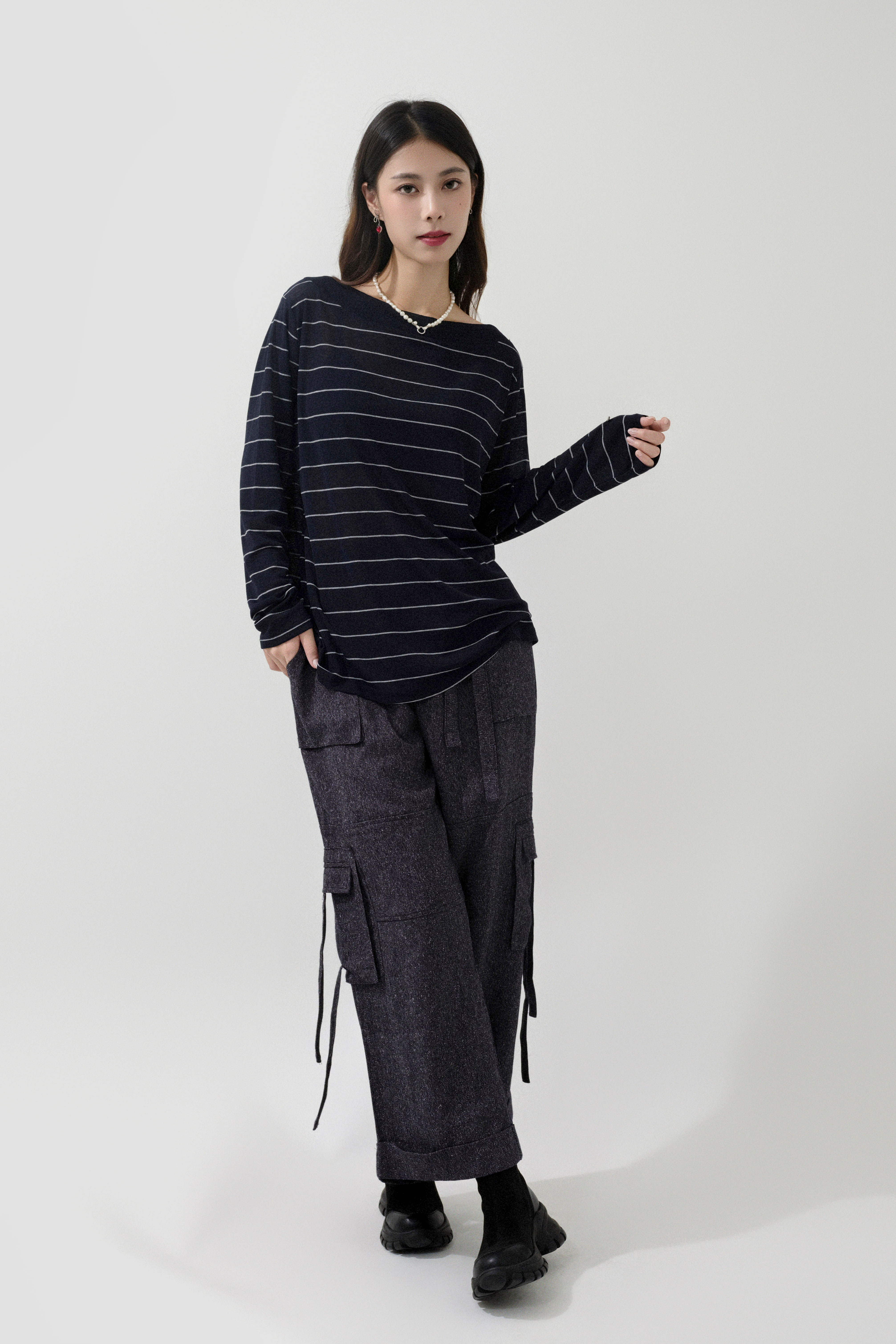 間條大領乾爽線針織衫（預購產品）