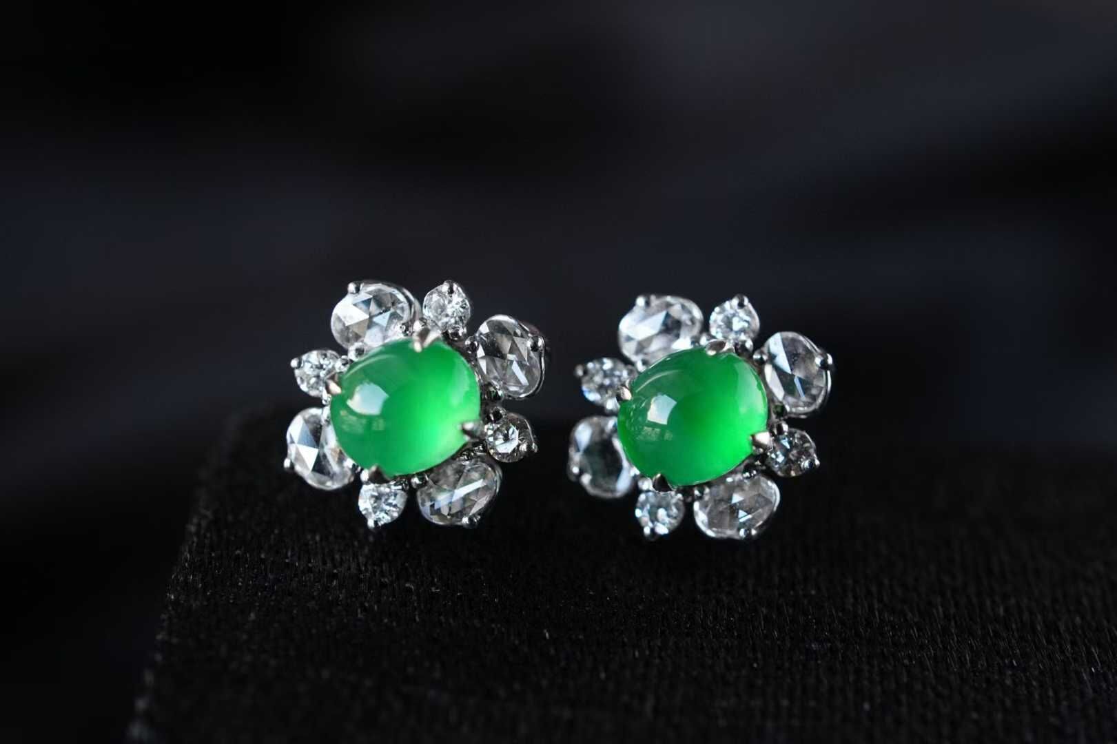 翡翠冰鮮陽綠耳釘,天然翡翠A玉, 緬甸玉, Jade, Jadeite