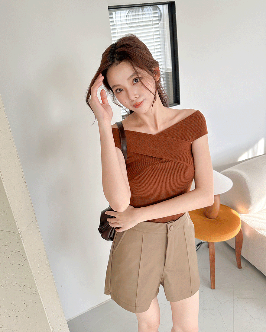 LINA LINA動人心弦交錯造型兩穿坑條上衣-迷人磚橘