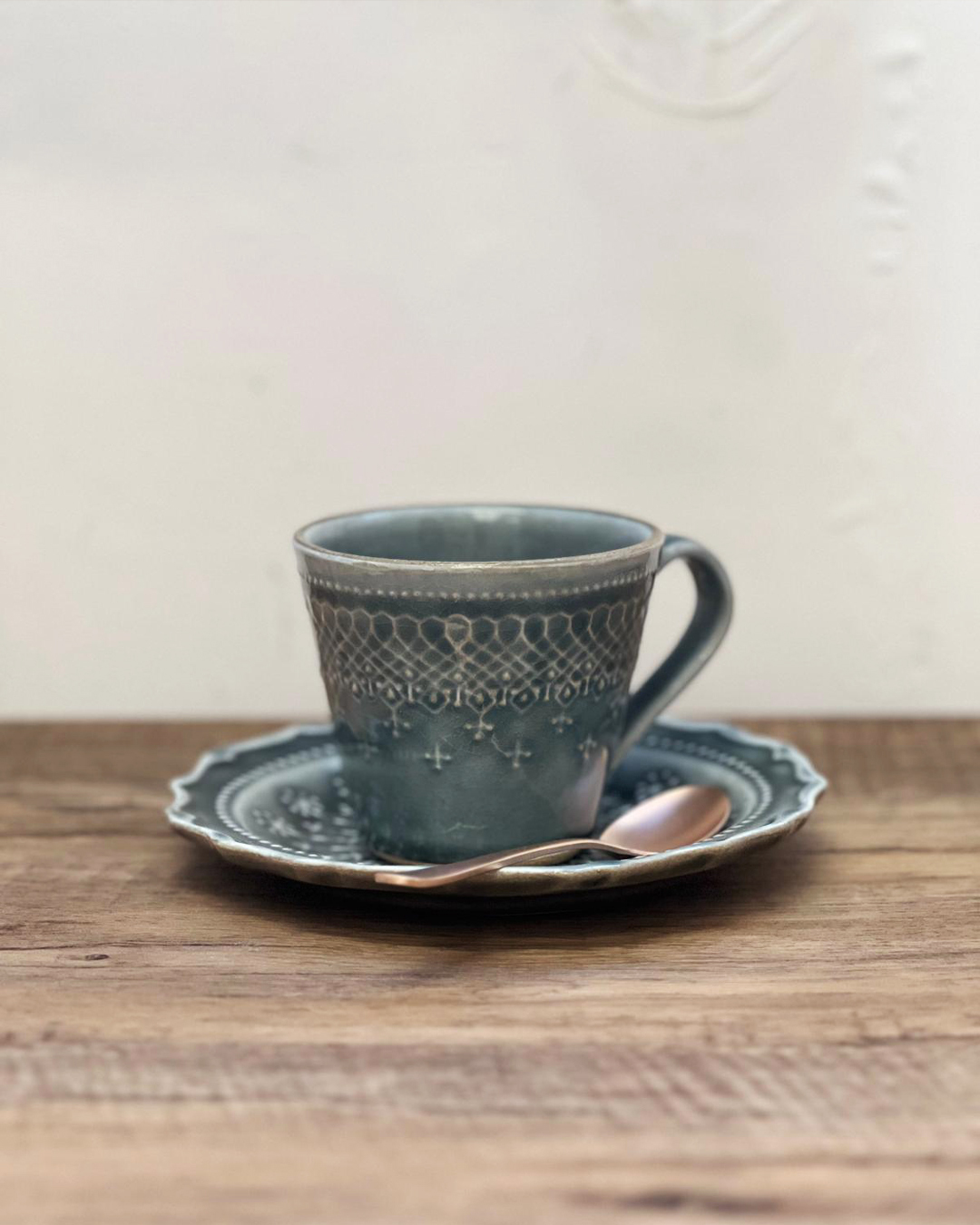 益子燒 蕾絲杯碟套裝｜職人 若林健吾