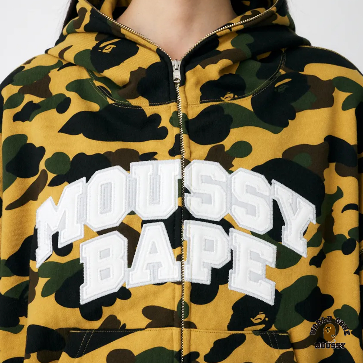 トップス MOUSSY A BATHING APE COLLEGE LOGO ZIP BAPE X MOUSSY COLLEGE LOGO ZIP HOODIE - メルカリ