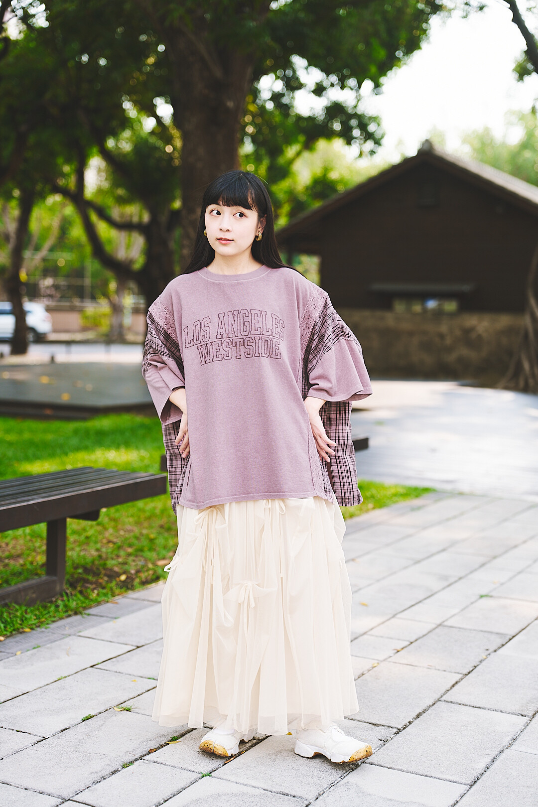 (限量)舊時光對話！拼接復古感Tee(兩色-柔玫瑰)