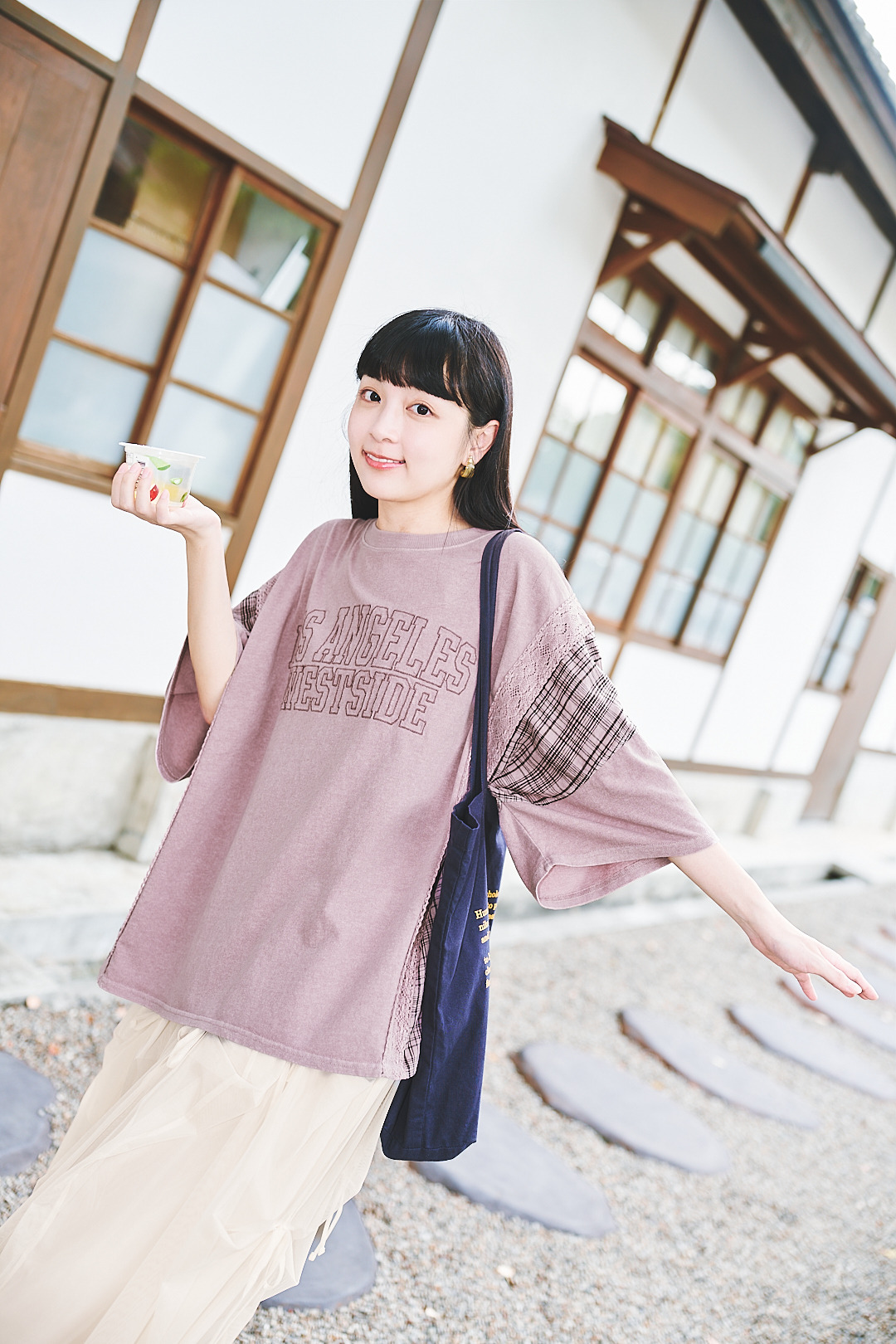 (限量)舊時光對話！拼接復古感Tee(兩色-柔玫瑰)