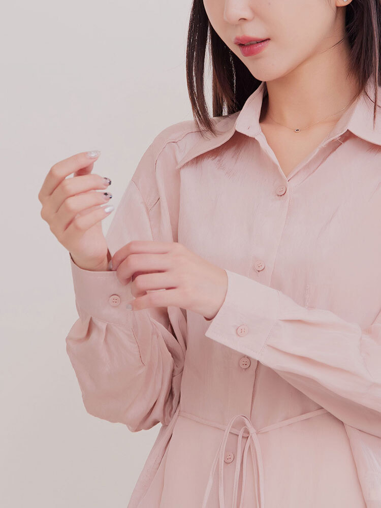 OH ！HER 水波光澤感寬鬆綁帶襯衫