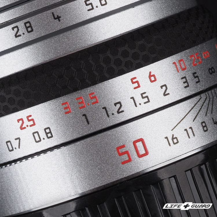 LIFE+GUARD  Leica SUMMILUX-M 50mm F1.4 ASPH 貼膜展示圖，LIFE+GUARD 銀色風格設計