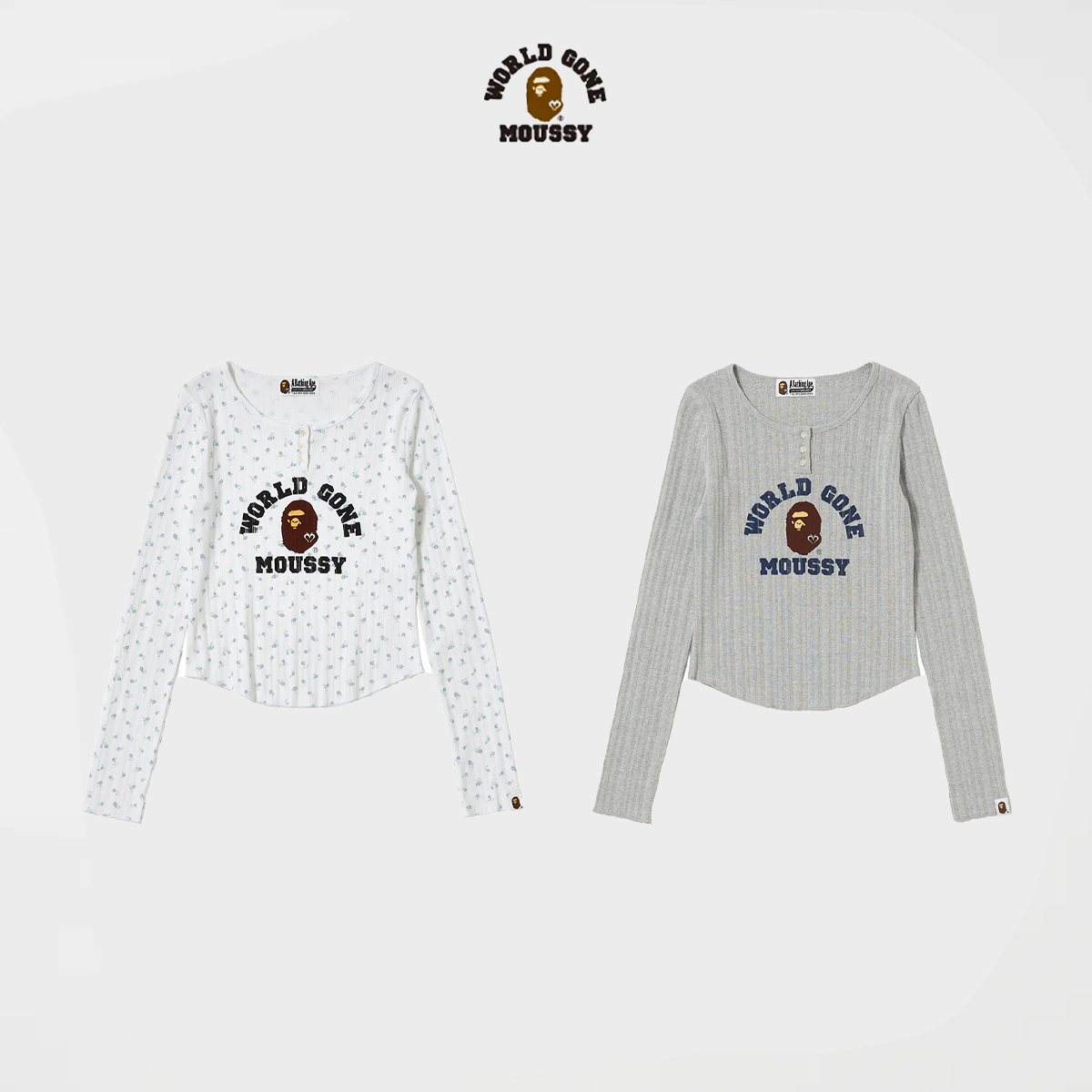 A BATHING APE X MOUSSY HENRY NECK L/S TEE 猿人頭碎花圓領長袖上