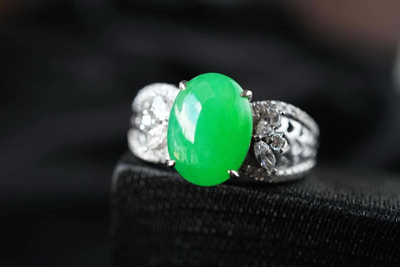 翡翠正陽綠蛋面戒指,天然翡翠A玉, 緬甸玉, Jade, Jadeite