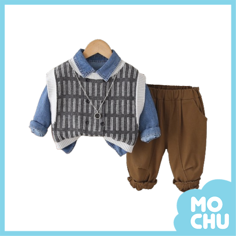 白線條背心三件組套裝(二色)