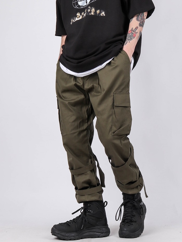 (韓國獨家特價) D型環帶造型工裝休閒褲