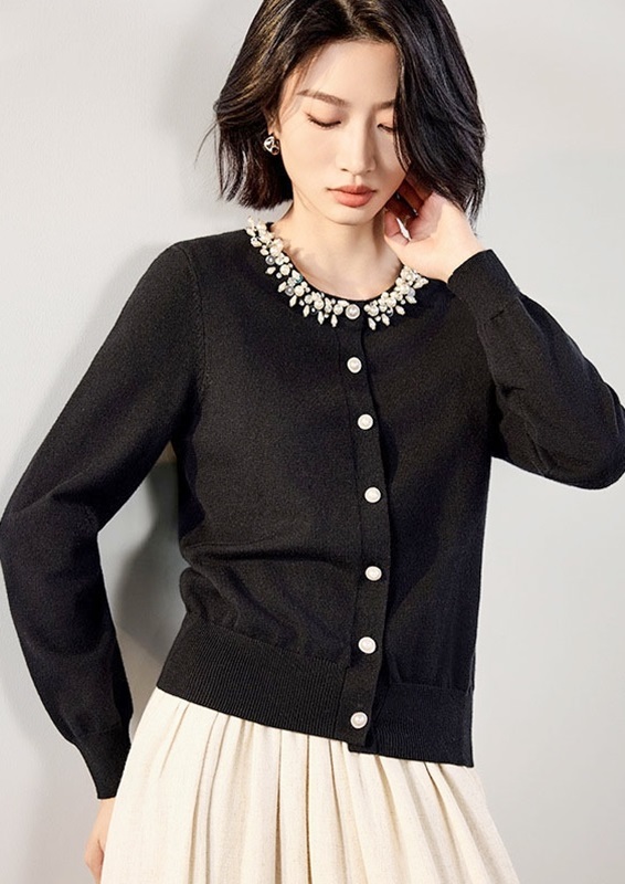 珠花領排釦針織外套上衣 兩色