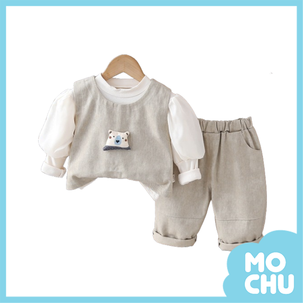 小熊頭背心三件組套裝(二色)