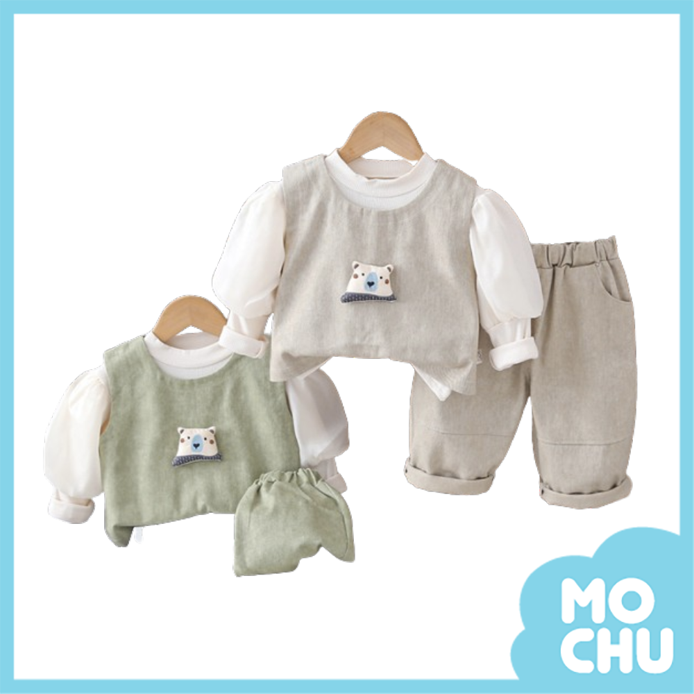 小熊頭背心三件組套裝(二色)