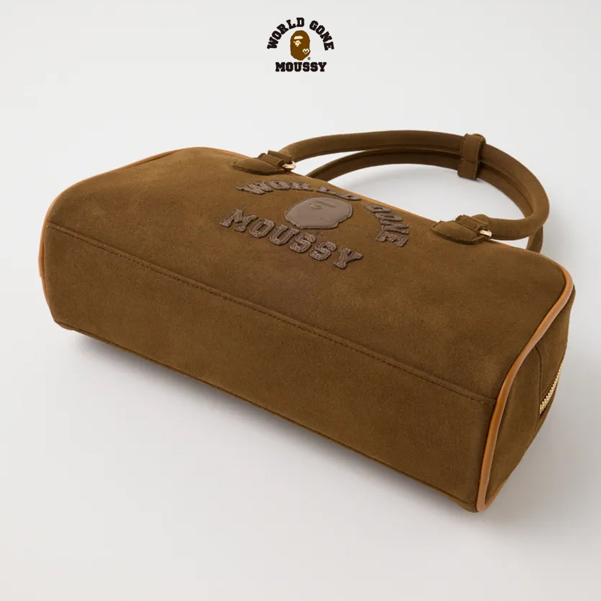 MOUSSY A BATHING APE BOSTON バッグ A BATHING APE X MOUSSY BOSTON 麂皮棕色貼布logo 波士頓包手提包肩背