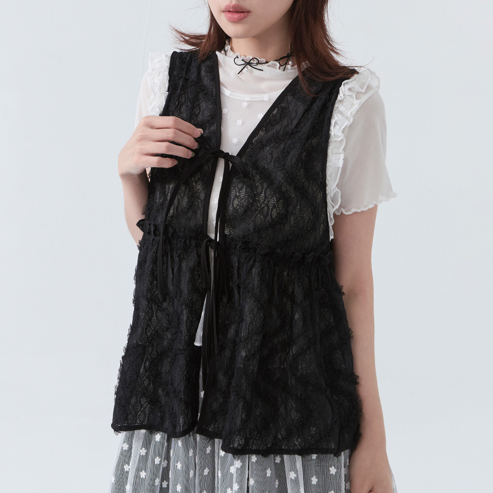 Hollow 3D Lace Jacquard Tie Vest (available in two colors)【01099120】in stock+pre-order