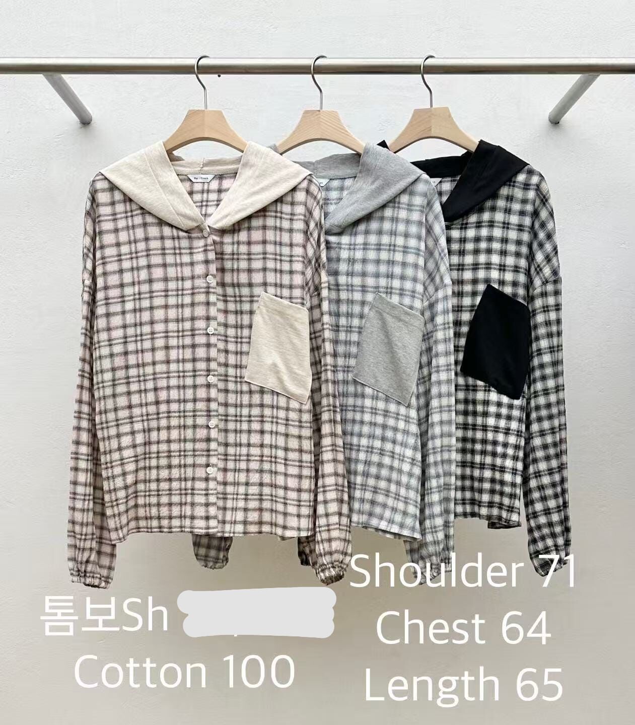 RF5022 連帽格仔單口袋排扣外套