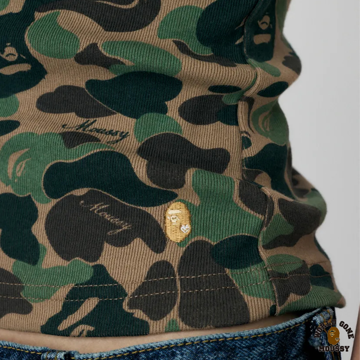 A BATHING APE X MOUSSY CAMO 經典猿人頭迷彩蕾絲細肩上衣內褲成套
