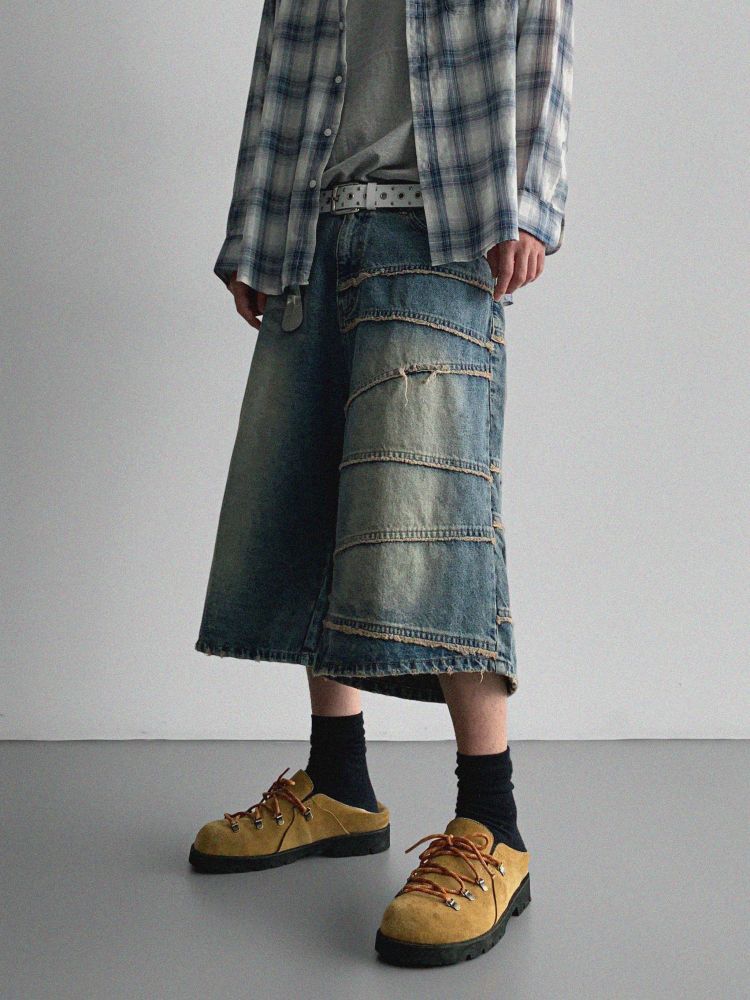 喇叭百慕達牛仔褲