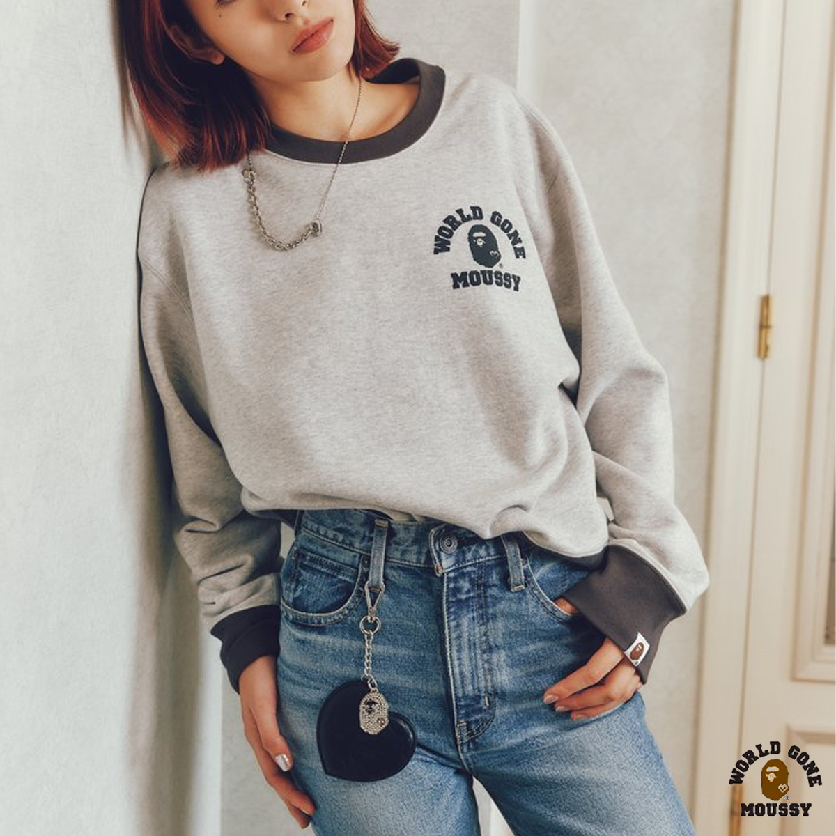 A BATHING APE X MOUSSY HEART MIRROR 愛心 鏡子 水鑽吊飾 吊飾