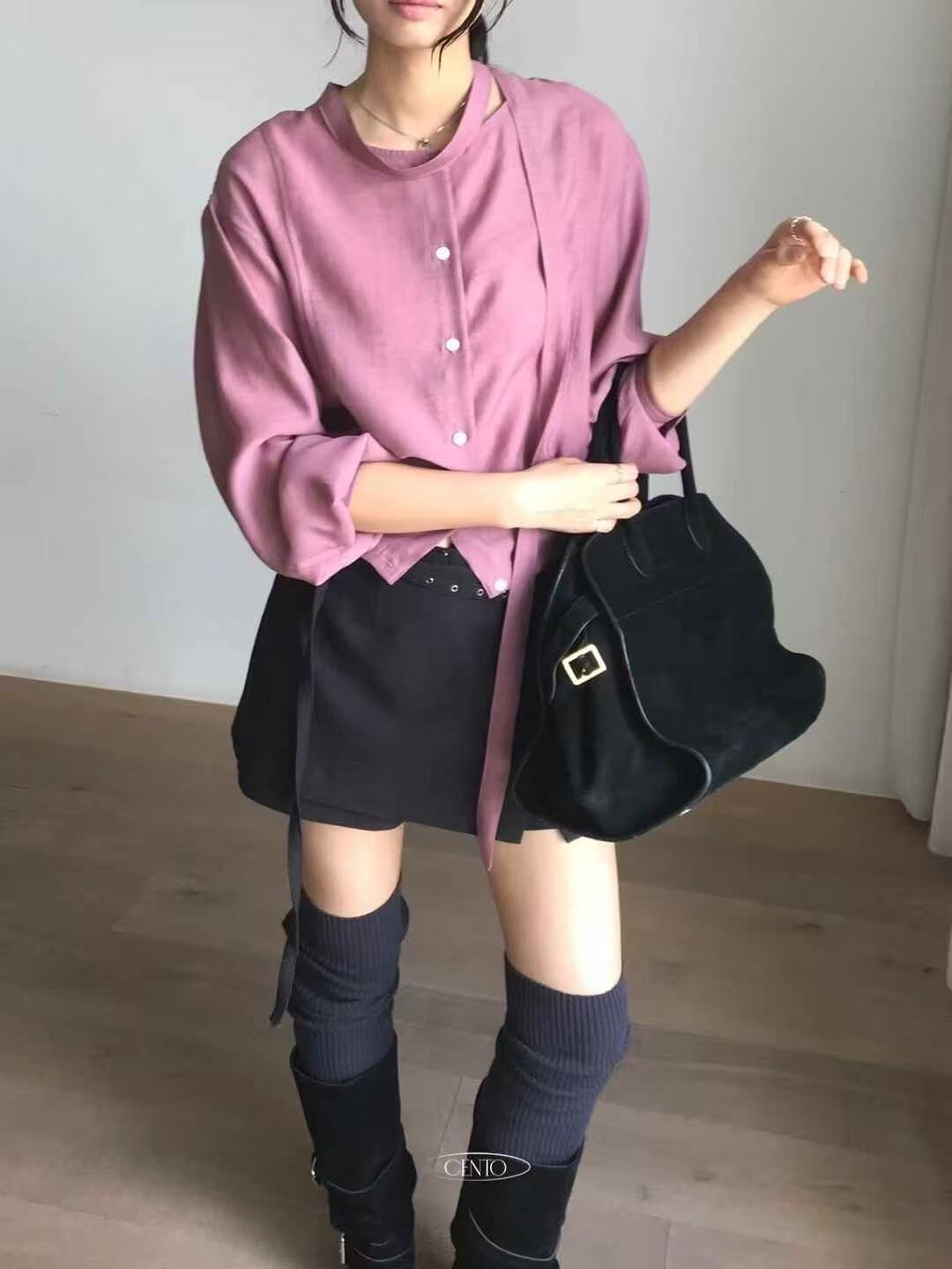 Cento 個性綁帶縮腰襯衫