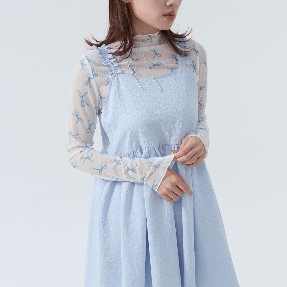 All-over bow-shaped high-neck sheer top in three colors【01099156】in stock+pre-order
