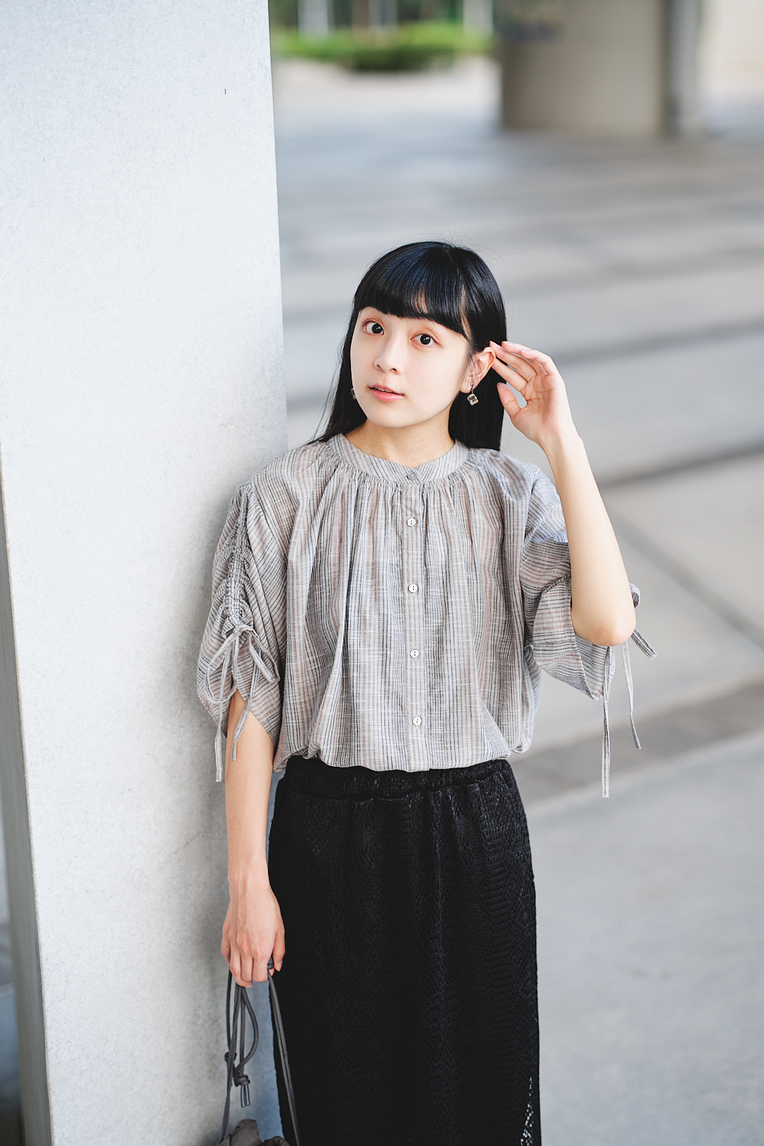 心間流動詩！2way袖斜紋襯衫(三色-黑)