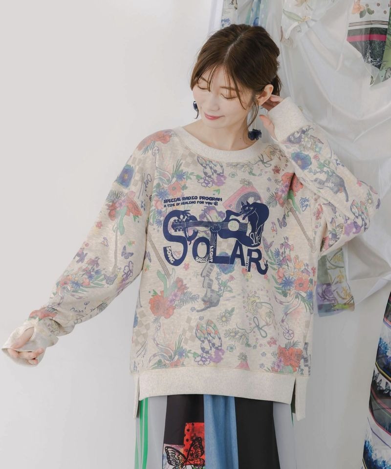 Scolar Flower and Music Sweatshirt Pullover