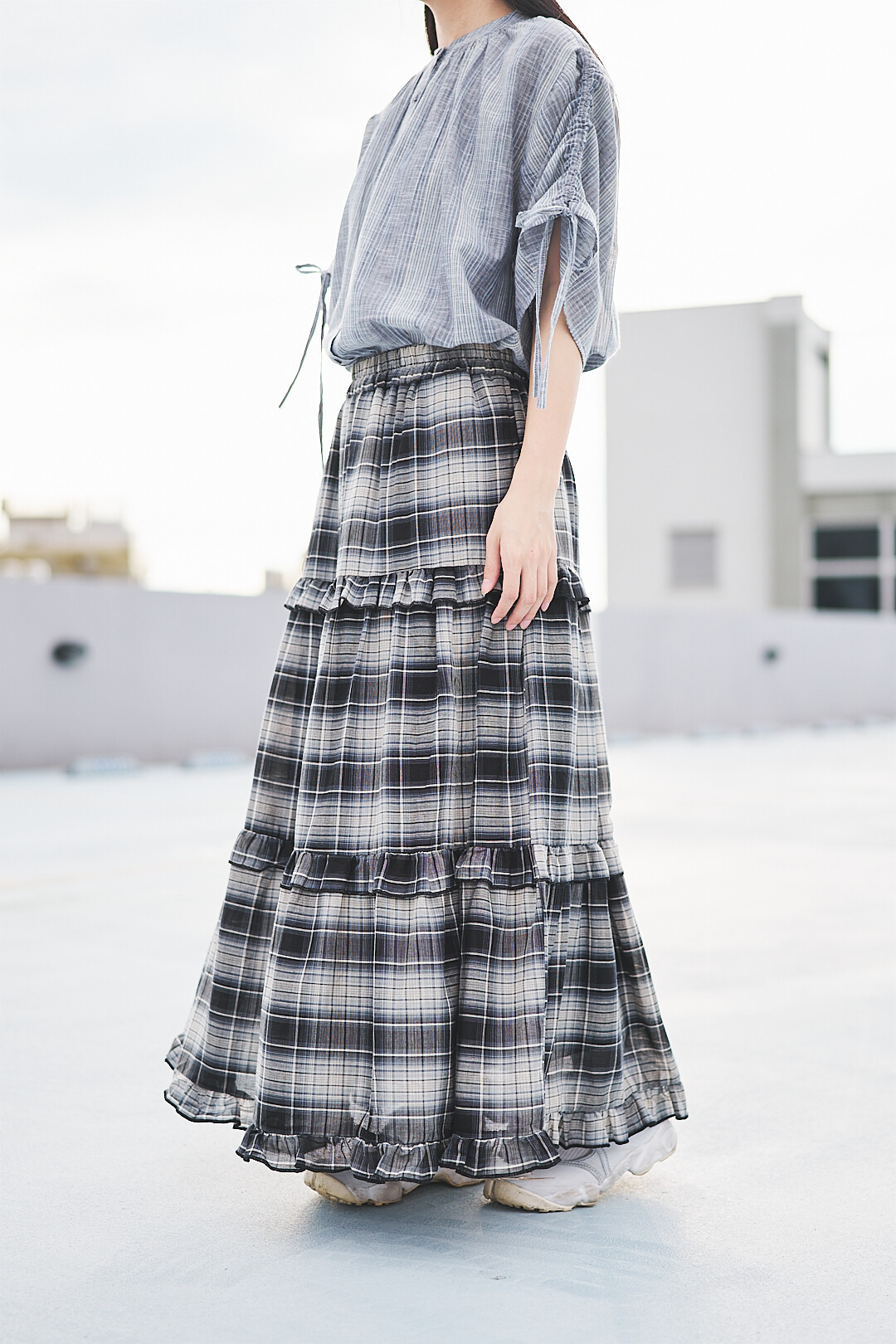 寂光之格！大人感單紗格紋裙(三色-黑格)