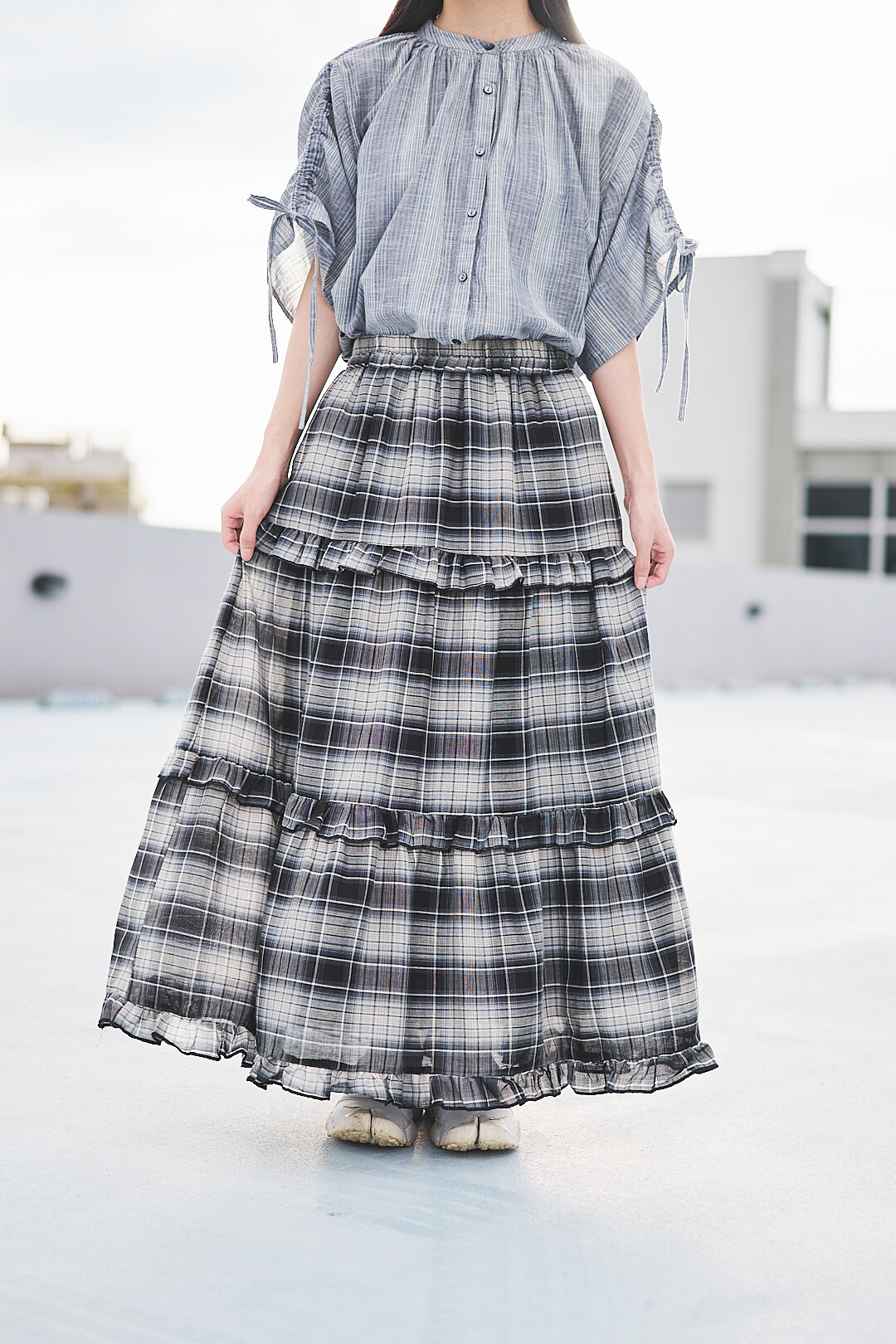 寂光之格！大人感單紗格紋裙(三色-黑格)