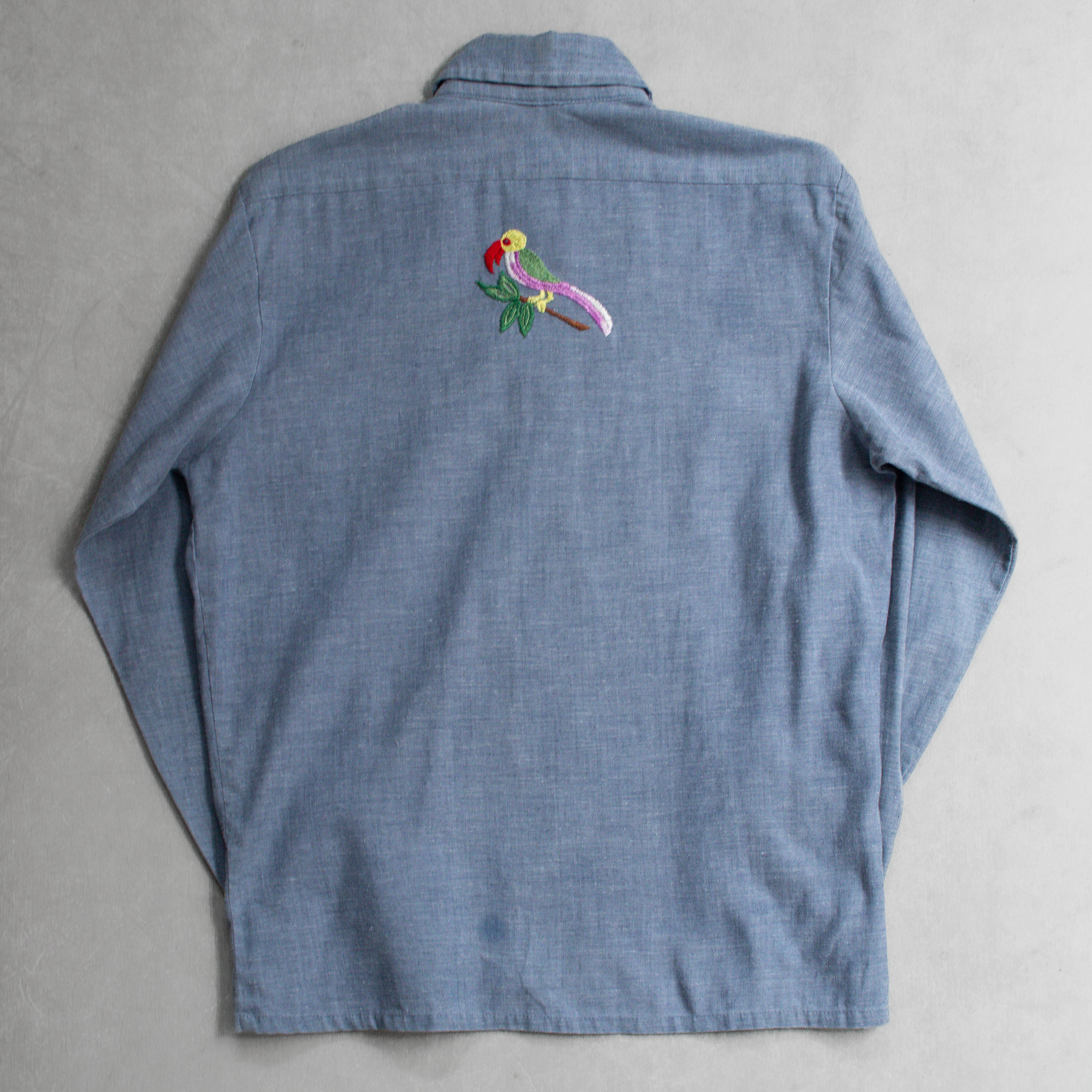 70-80S EMBROIDERY CHAMBRAY SHIRT 美國 淺藍 刺繡 青年布 長袖 襯衫