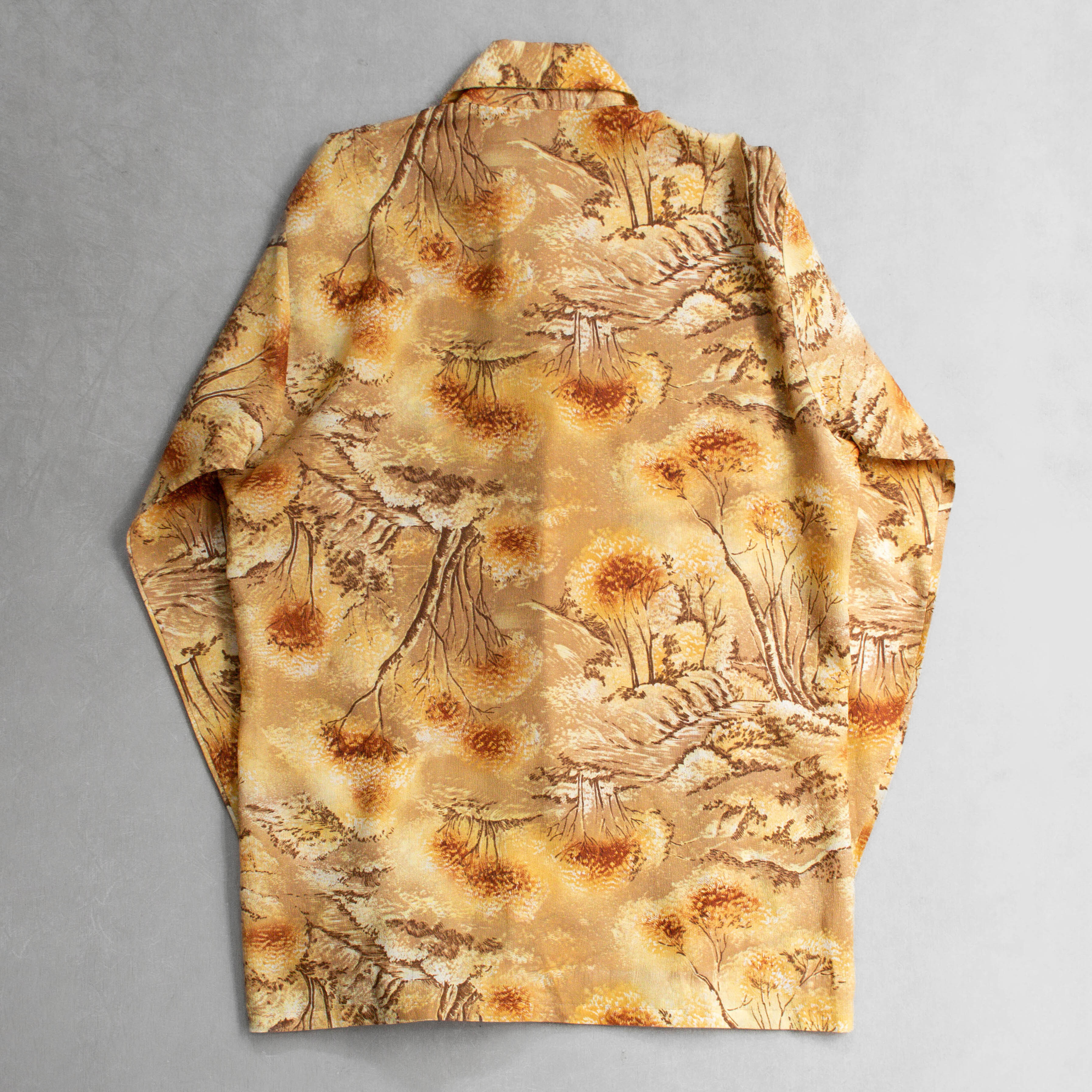 70-80S PRINTED POINT COLLAR SHIRT 美國 卡其色 印花 箭領 長袖 襯衫