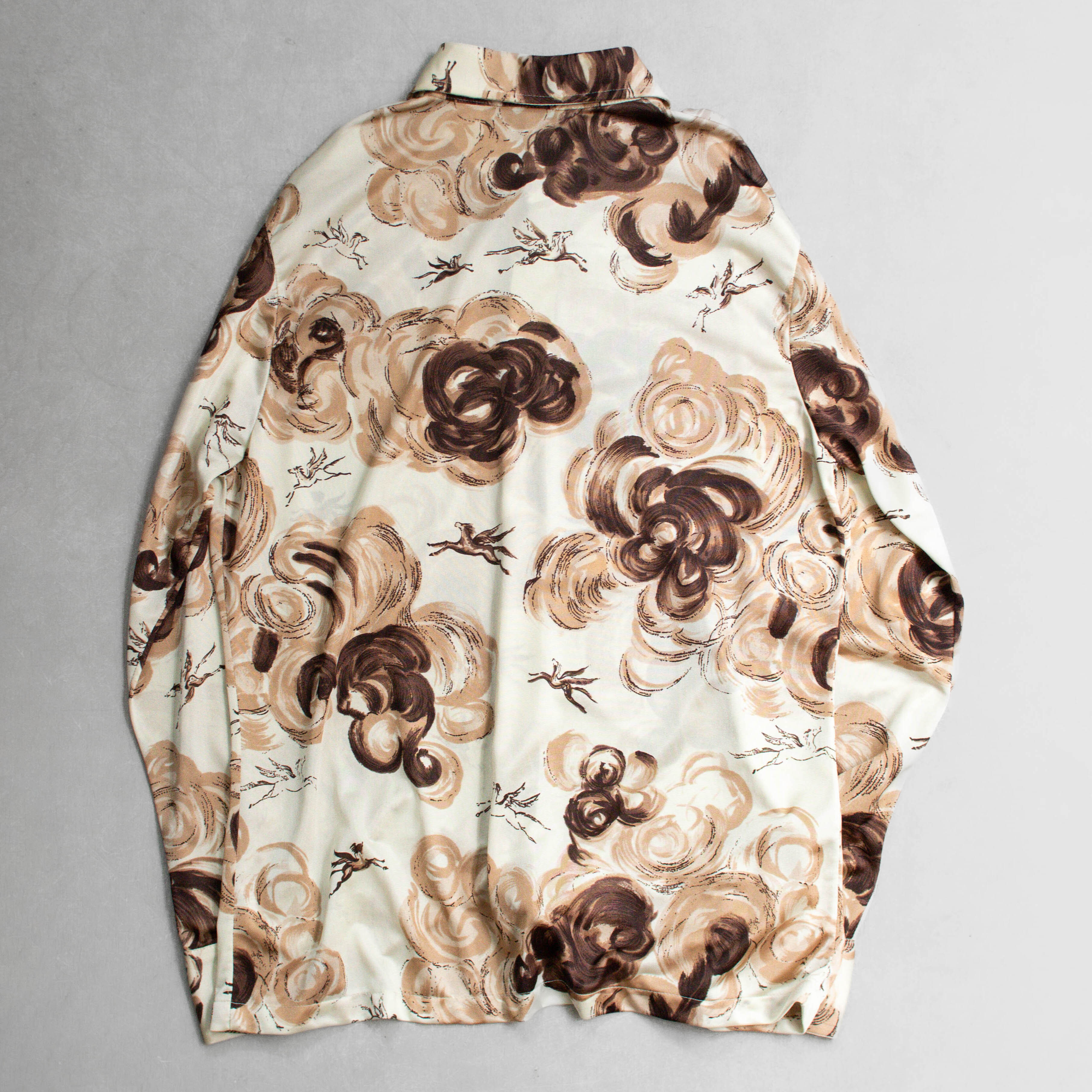 70-80S PRINTED POINT COLLAR SHIRT 美國 淺卡其 印花 箭領 長袖 襯衫