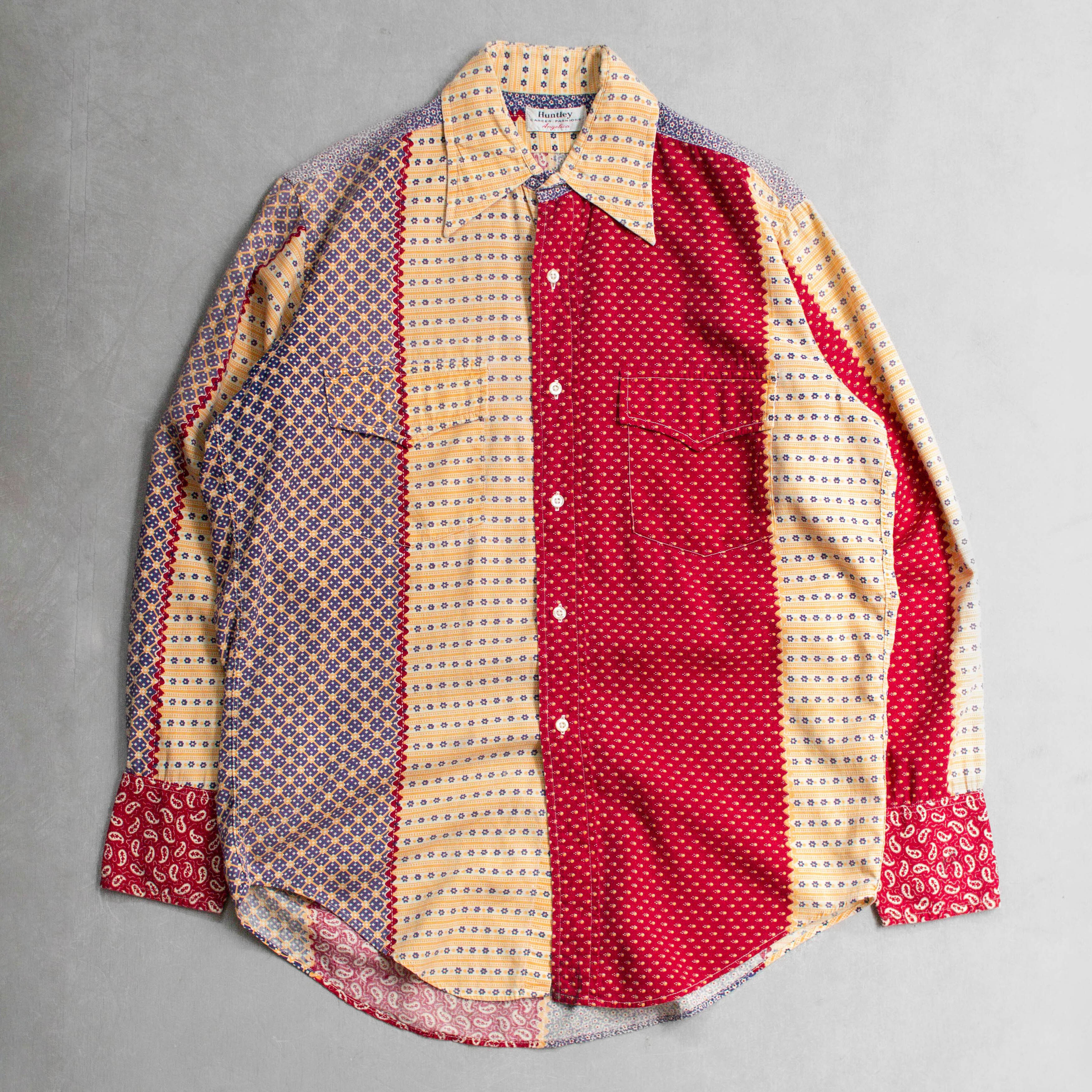 70S PRINTED POINT COLLAR SHIRT 美國 拼色 印花 箭領 長袖 襯衫