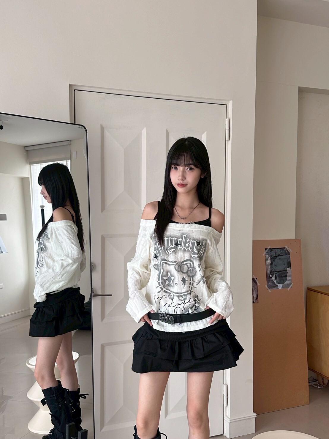 亞比凱蒂🤟🏻 假兩件一字領吊帶上衣 2colors