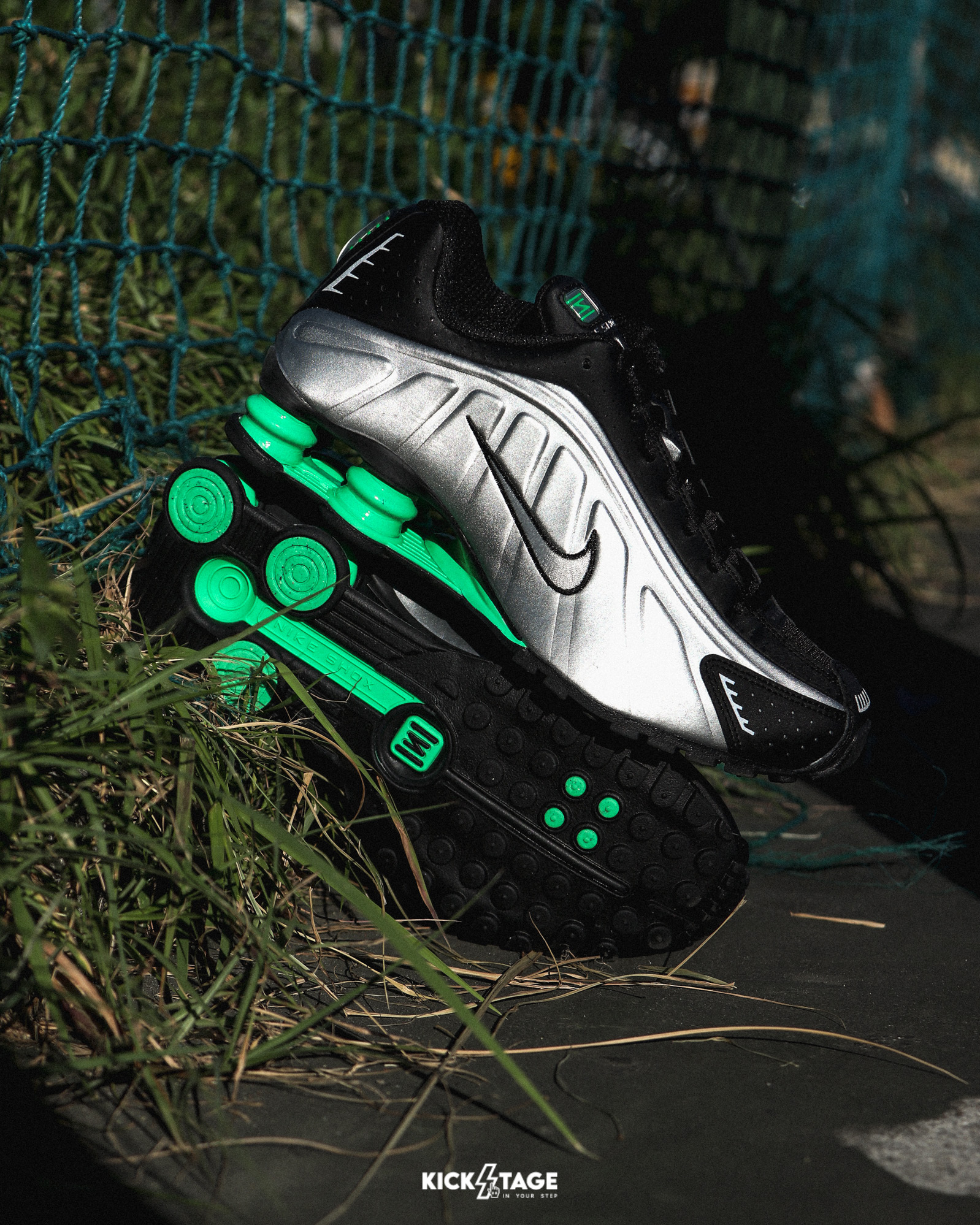 男鞋 NIKE SHOX R4 黑銀綠 氣墊 緩震 復古 反光 彈簧鞋 運動鞋【HQ1988-006】