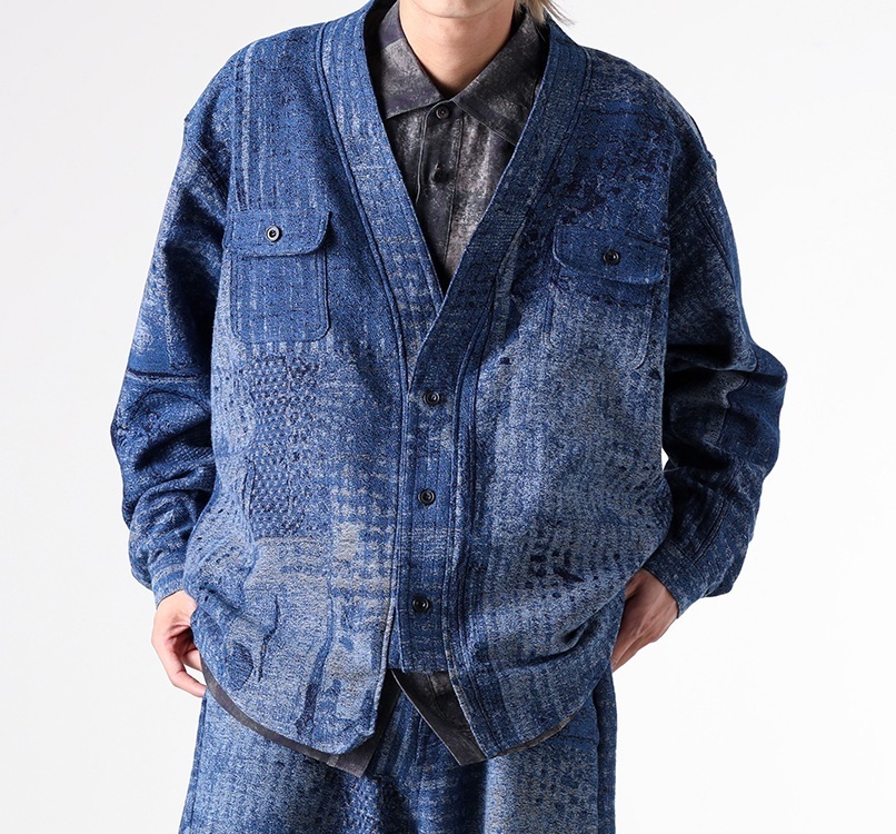FDMTL JAPAN 2025 A/W BORO JAQUARD HAORI SHIRT RINSE (FA25SH47R) - PRE ORDER ITEM (預訂中)