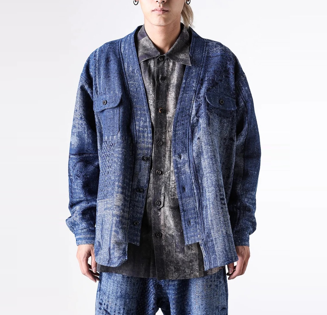 FDMTL JAPAN 2025 A/W BORO JAQUARD HAORI SHIRT RINSE (FA25SH47R) - PRE ORDER ITEM (預訂中)