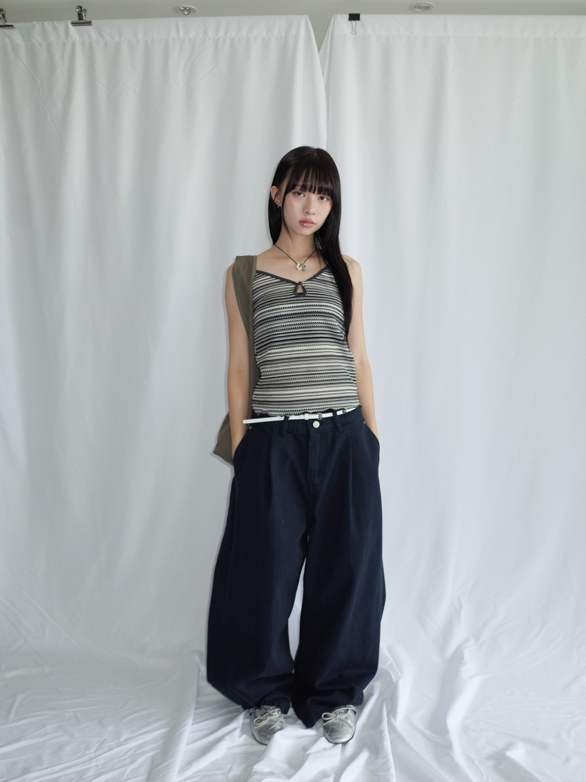 (UNISEX) pleated balloon trousers with double button in NAVY
