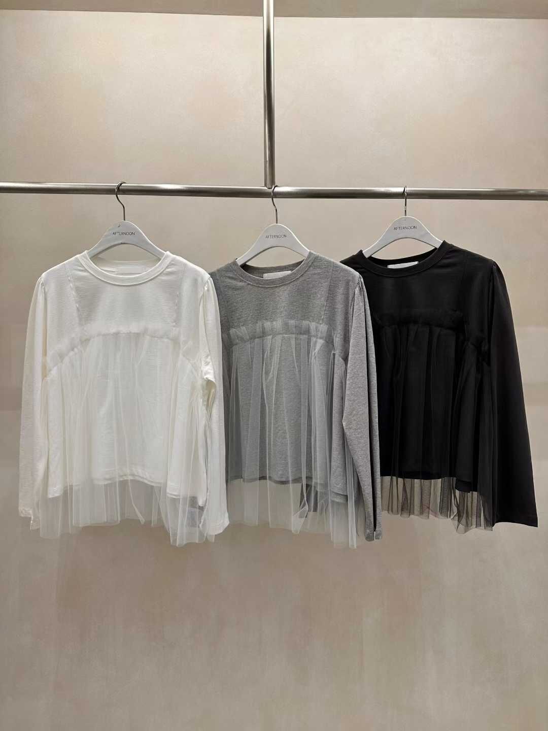 AF5044 優雅雙層網紗長袖上衣