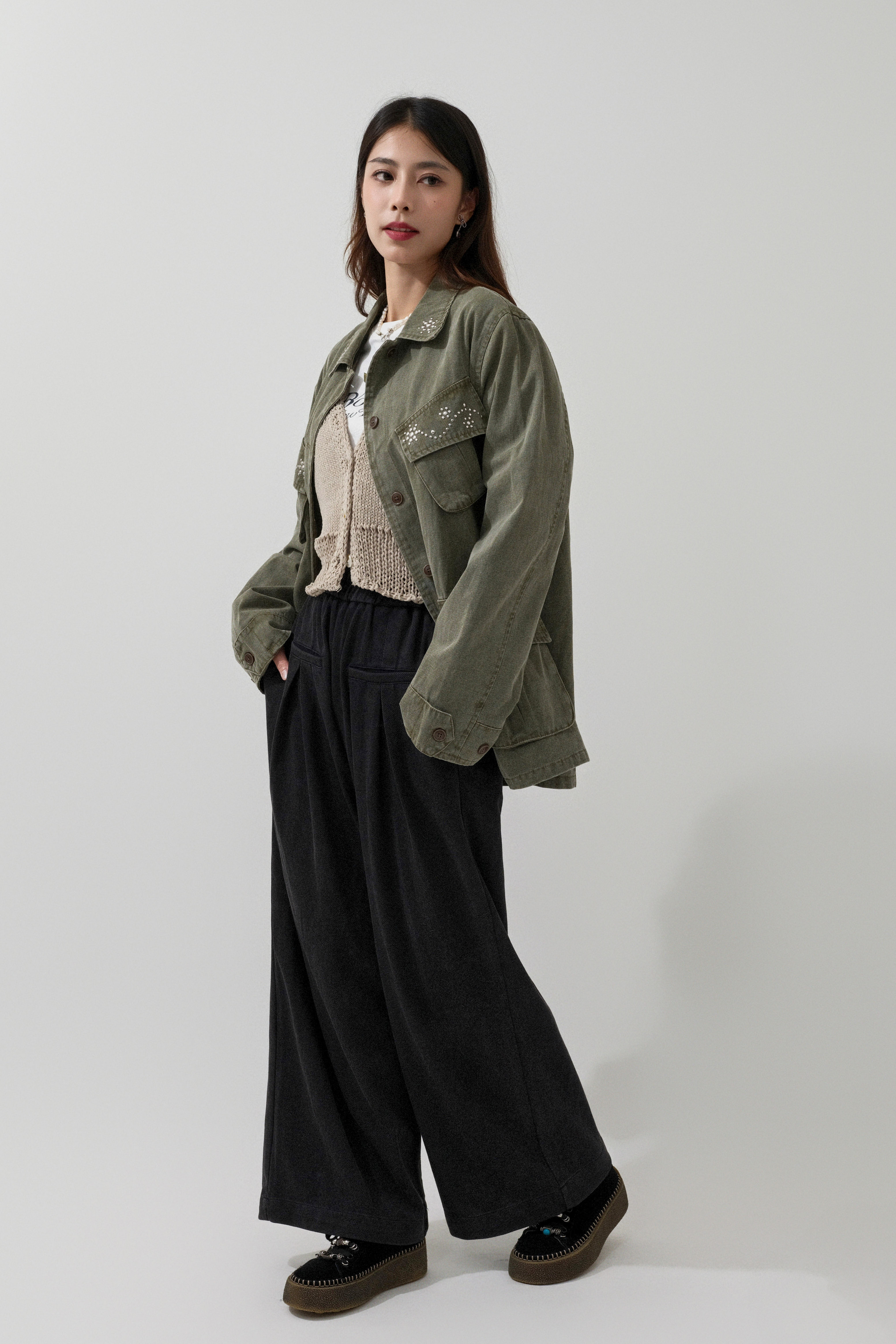 銀撞釘花四袋軍褸  (預購產品）