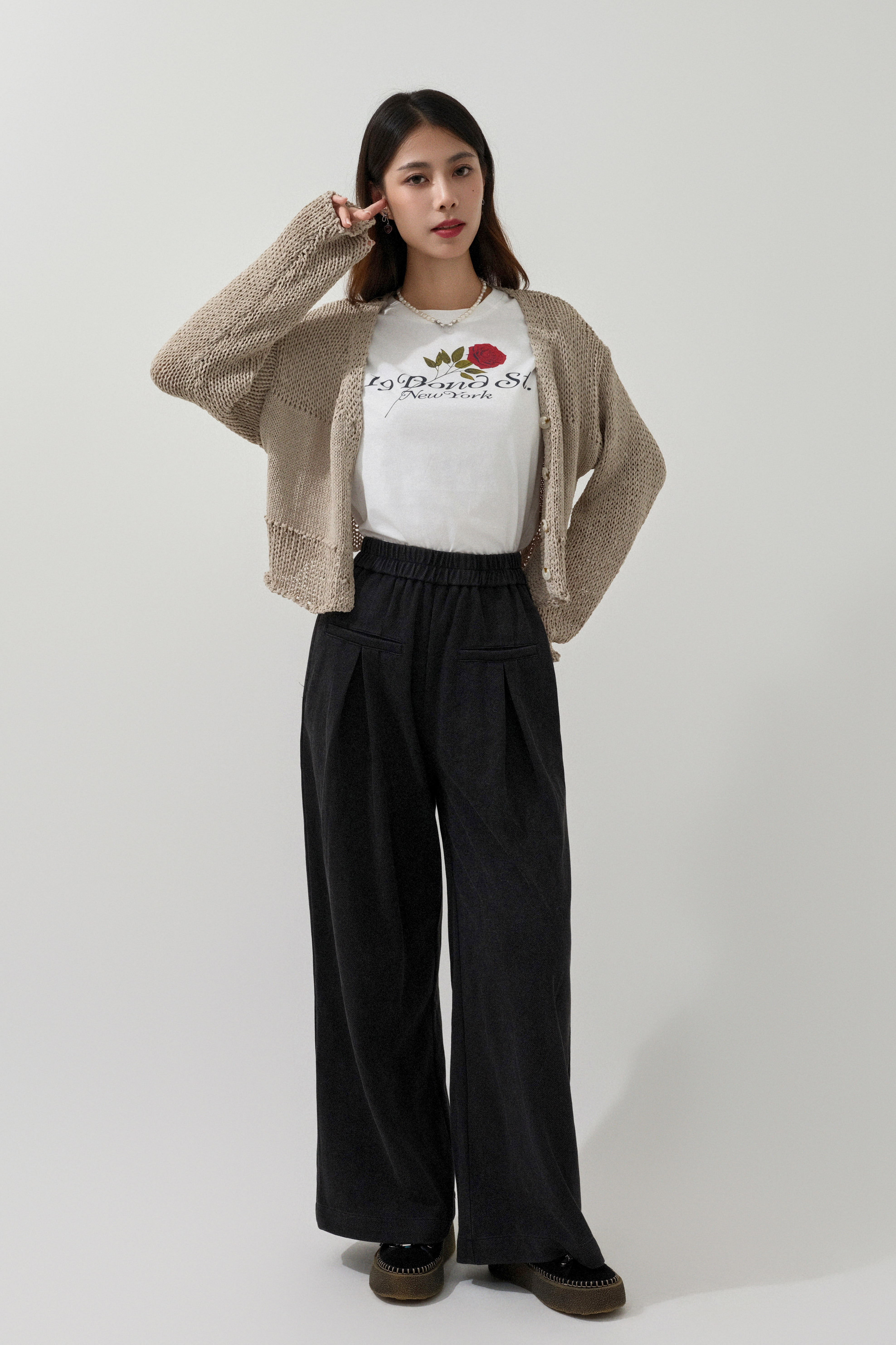 粗幼織紋間短針織cardigan（預購產品）